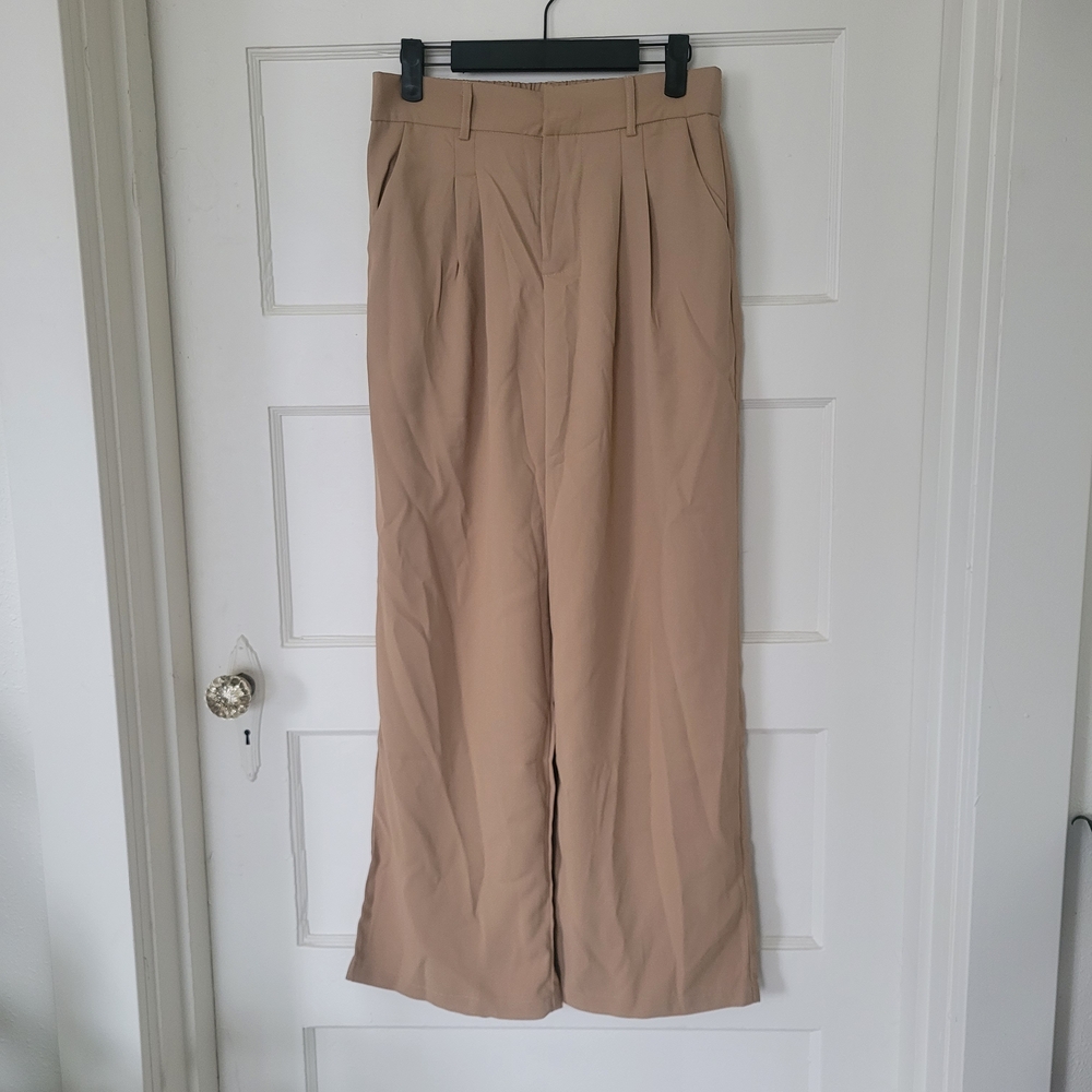 Tan Wide-Leg Trousers